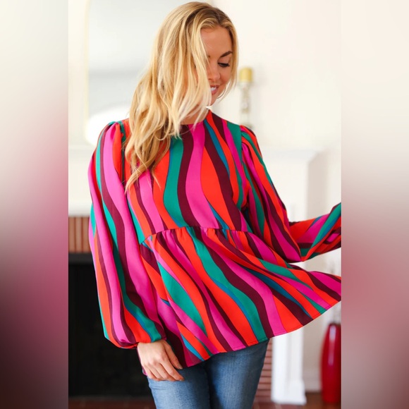 Rust & Berry Abstract Print Babydoll Air Flow Woven Top - Picture 15 of 15